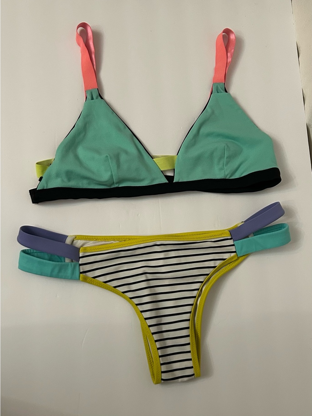 Victoria's Secret Striped Bikini Bottom and Xhilaration Top with Yellow Accent